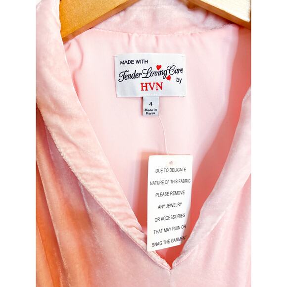 HVN 'Morgan' Blush Pink Silk Velvet Midi Dress US 4 NWT $795 - Picture 7 of 11
